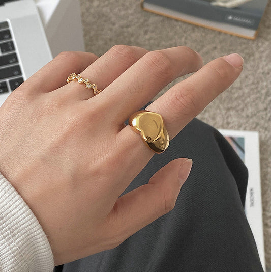 18K Gold Puffy Heart Signet Ring