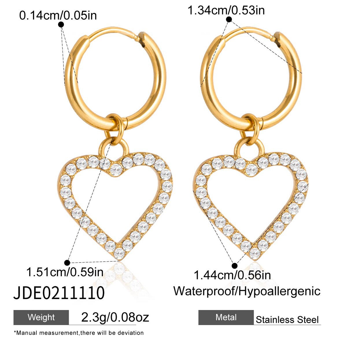 18K Gold Heartstrings Dainty Bling Heart Small Hoop Dangle Huggie Earrings