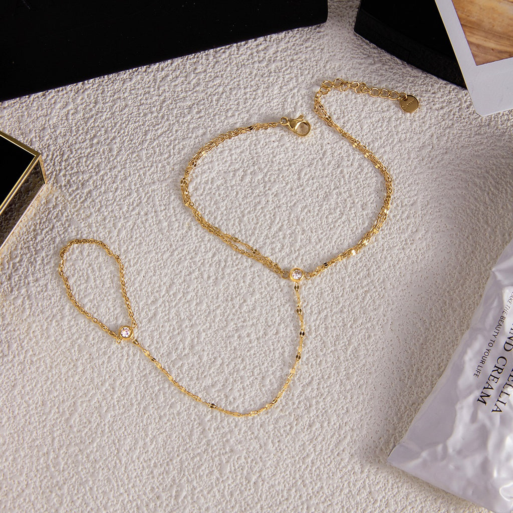 18K Gold Waterproof Glimmer Dainty Hand Chain Bracelet Stack