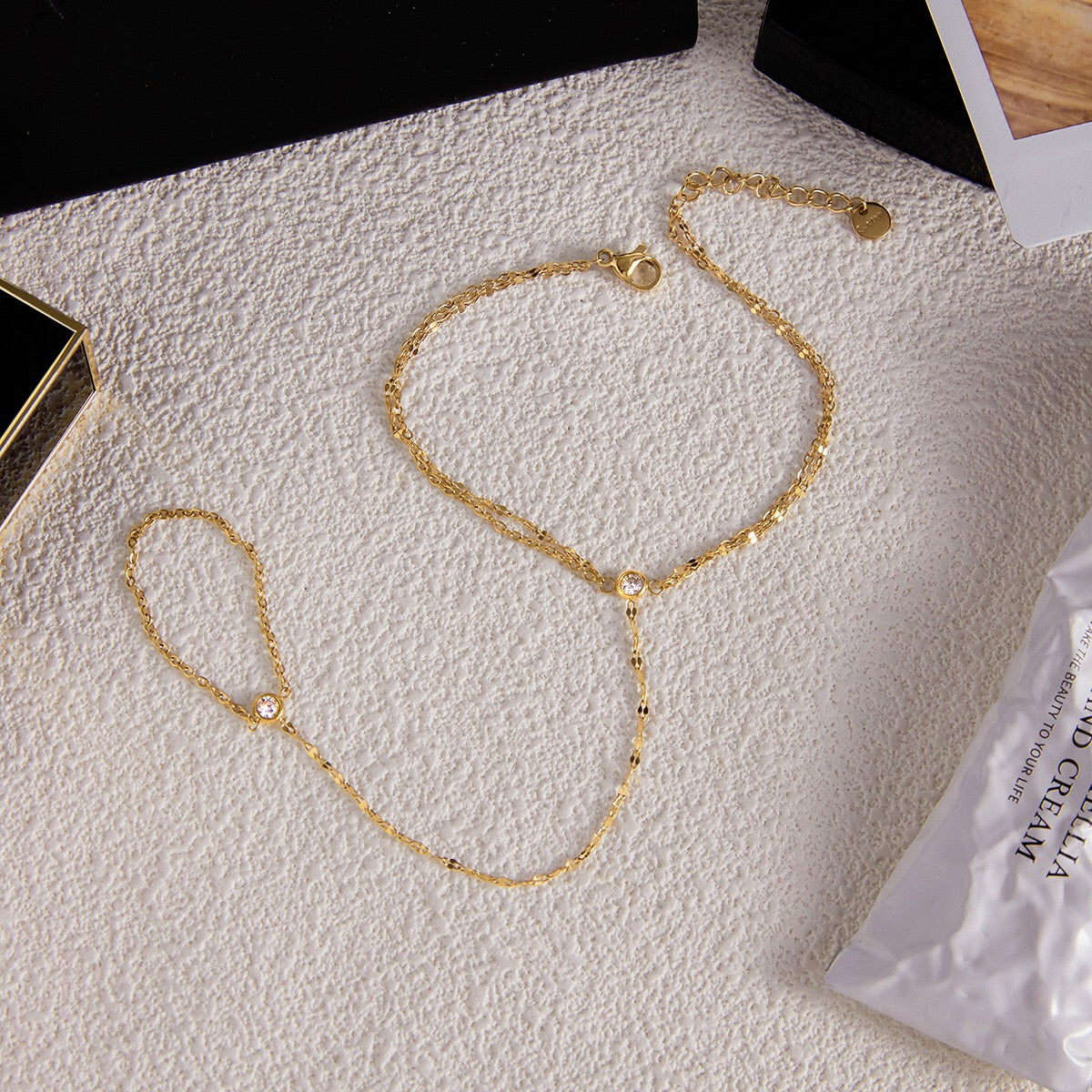 18K Gold Waterproof Glimmer Dainty Hand Chain Bracelet Stack