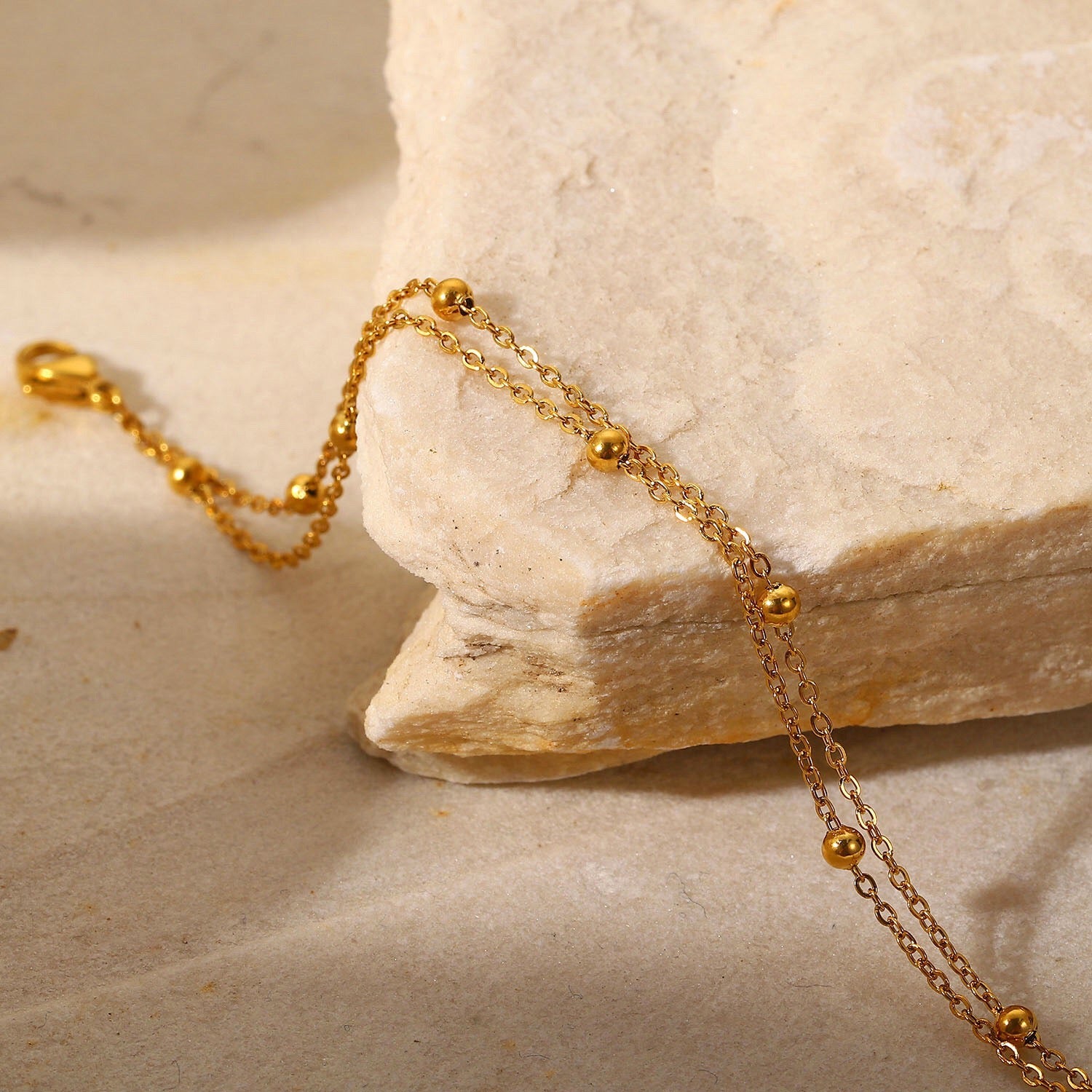 18K Gold Beaded Chain Bracelet