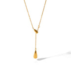 18K Gold Minimalist Raindrop Dainty Lariat Necklace