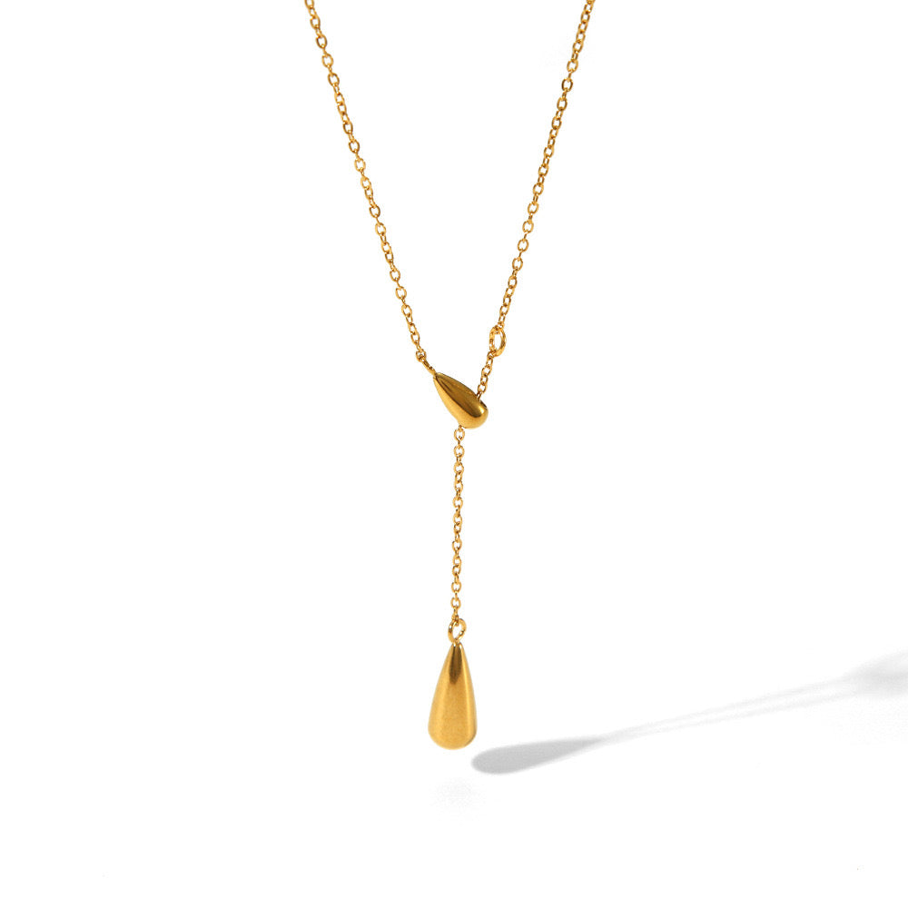 18K Gold Minimalist Raindrop Dainty Lariat Necklace
