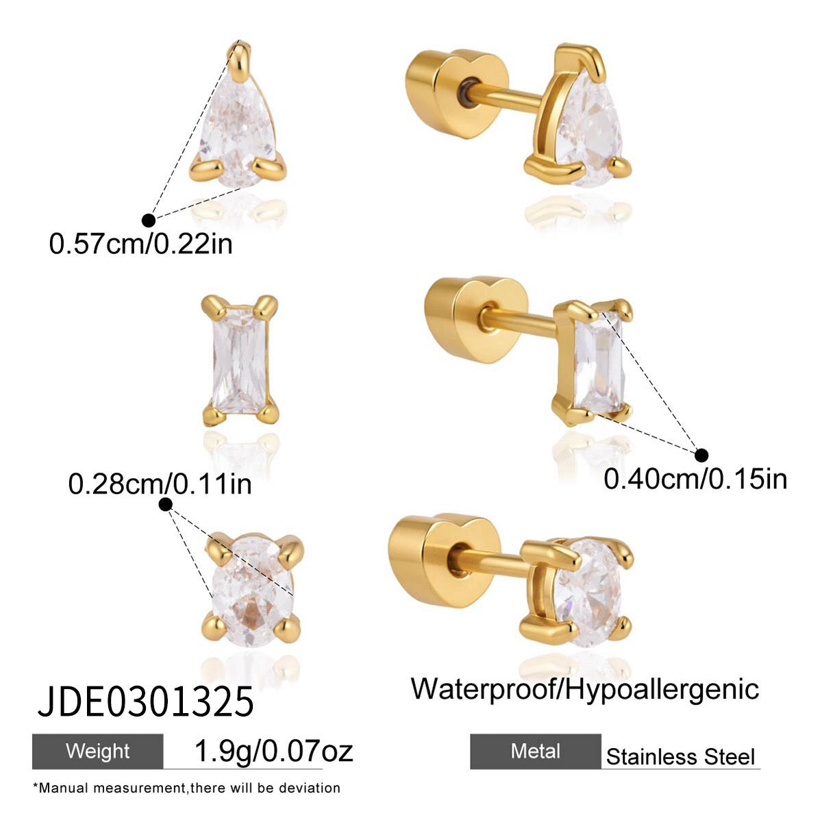 18K Gold Tiny Stars Flat Back Stud Nap Earrings Set