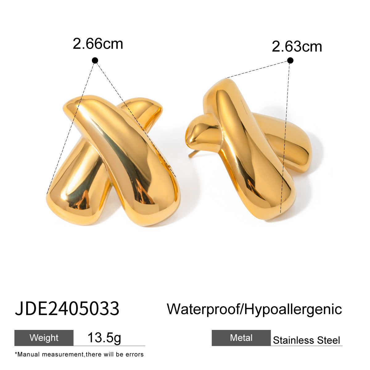 18K Gold Chunky X Statement Stud Earrings