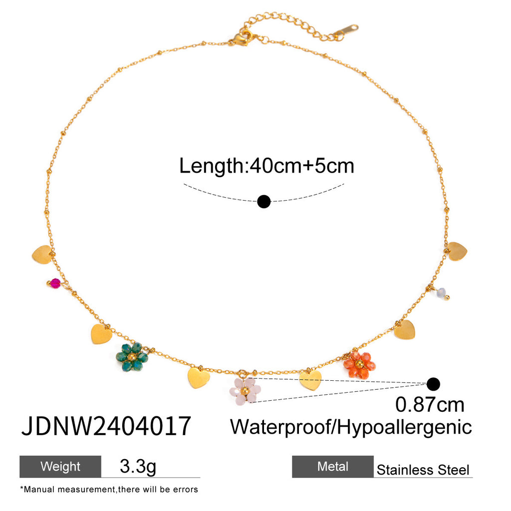 18K Gold Beaded Daisy Flower Necklace