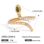 18K Gold Emerald Heiress Cross Snake Statement CZ Cocktail Ring