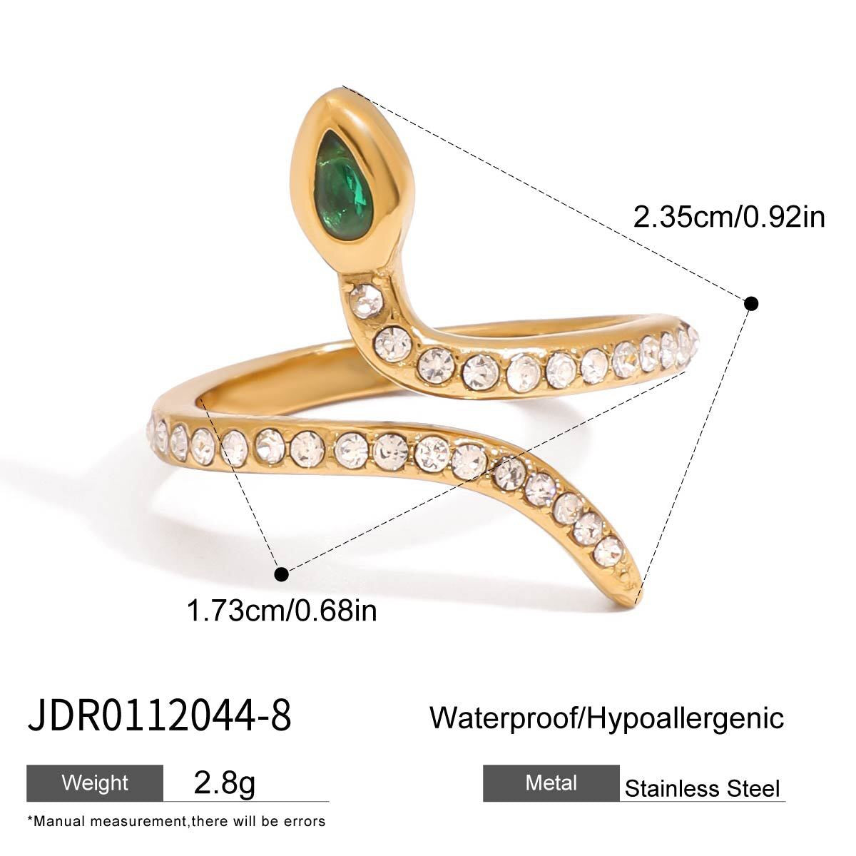 18K Gold Emerald Heiress Cross Snake Statement CZ Cocktail Ring