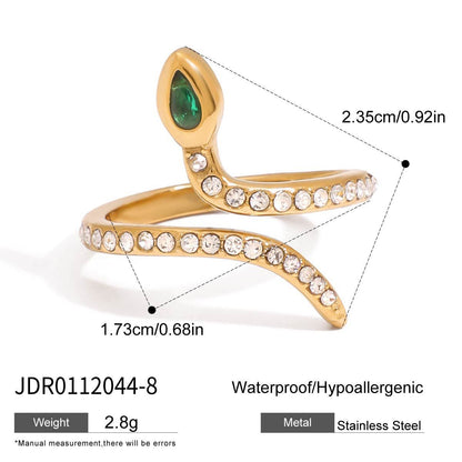 18K Gold Emerald Heiress Cross Snake Statement CZ Cocktail Ring