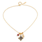 18K Gold Deep Romance Red Heart Pendant Butterfly Flower Charm Necklace