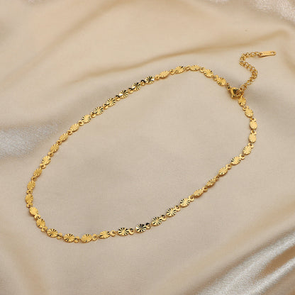 18K Gold Dainty Flower Disc Chain Choker Necklace