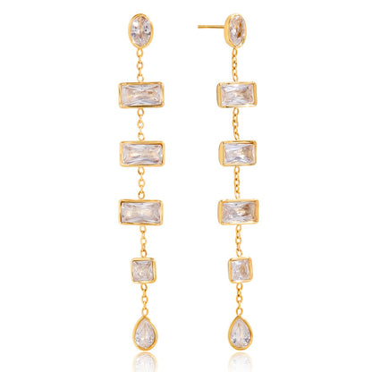 18K Gold Allure CZ Long Drop Dangle Earrings