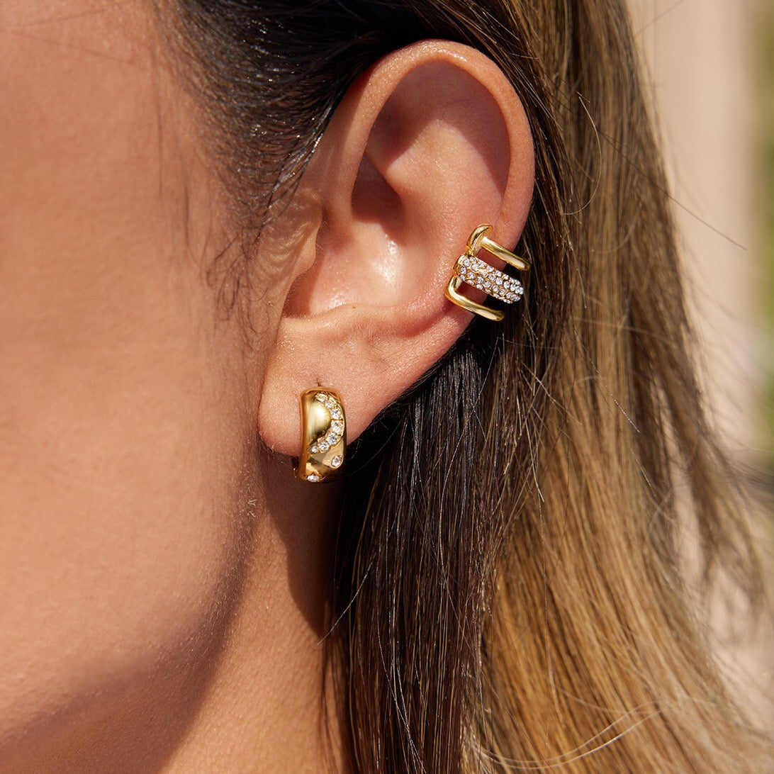 18K Gold Refined Glow Small Hoop Huggie Earrings Ear Cuffs Stack