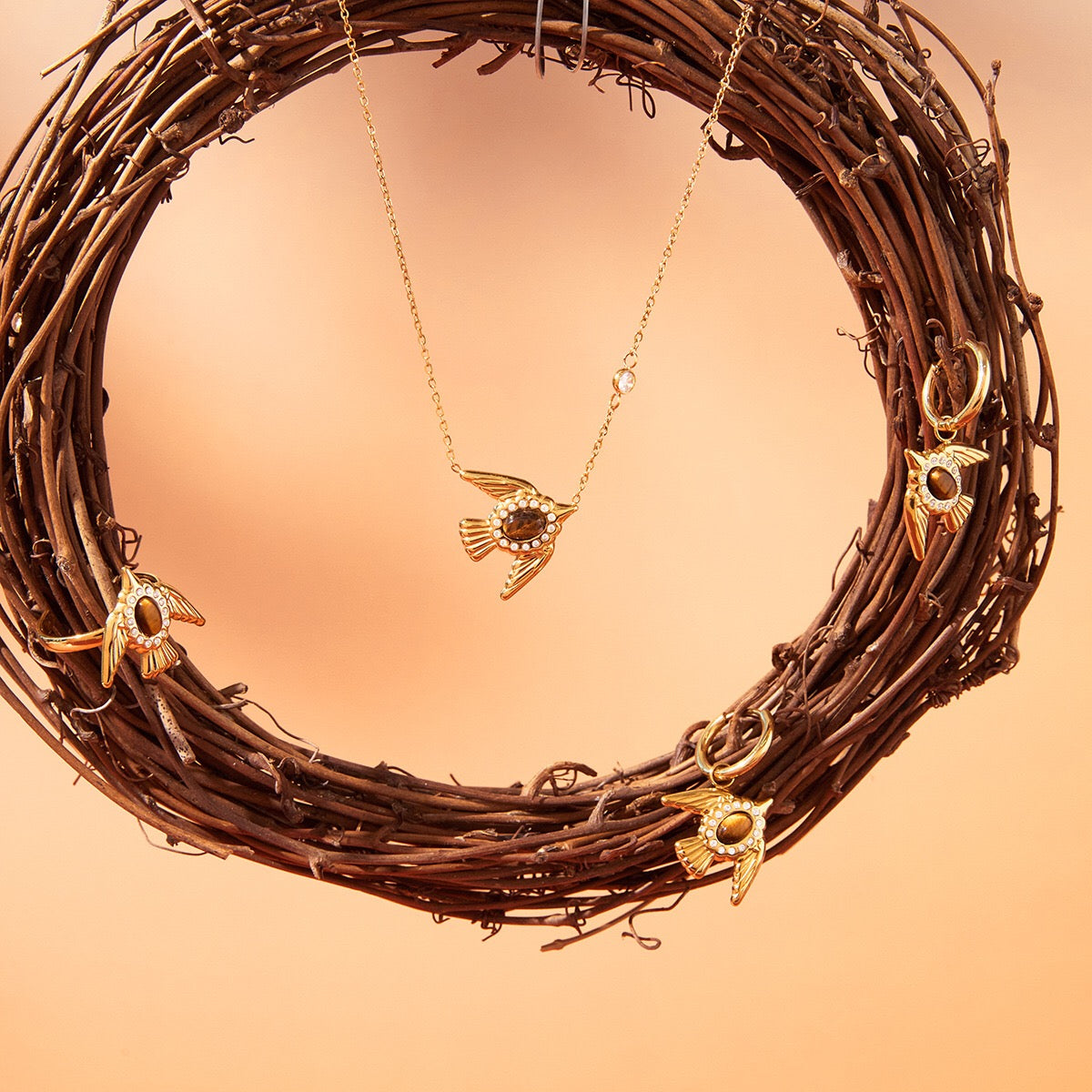 18K Gold Free Spirit Tiger Eye Bird Ring