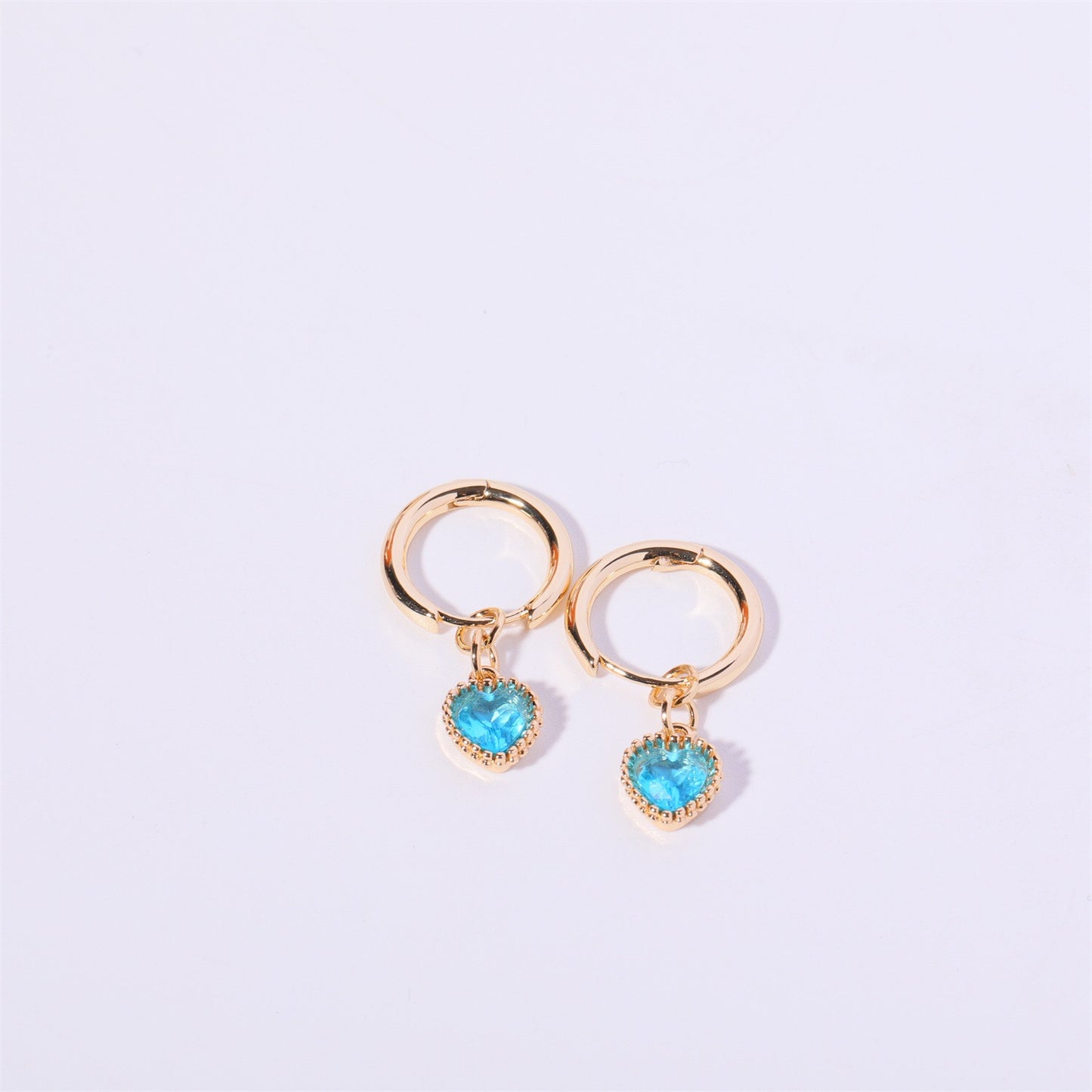 14K Gold Heart Birthstone Huggie Earrings