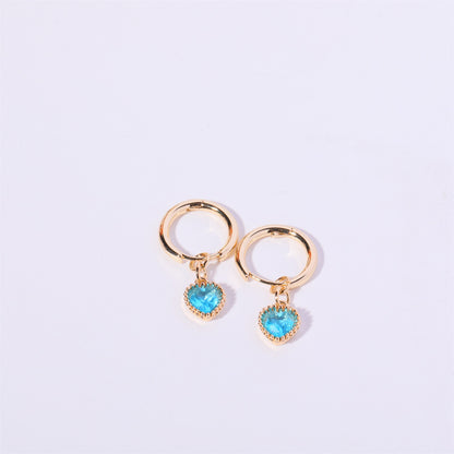 14K Gold Heart Birthstone Huggie Earrings