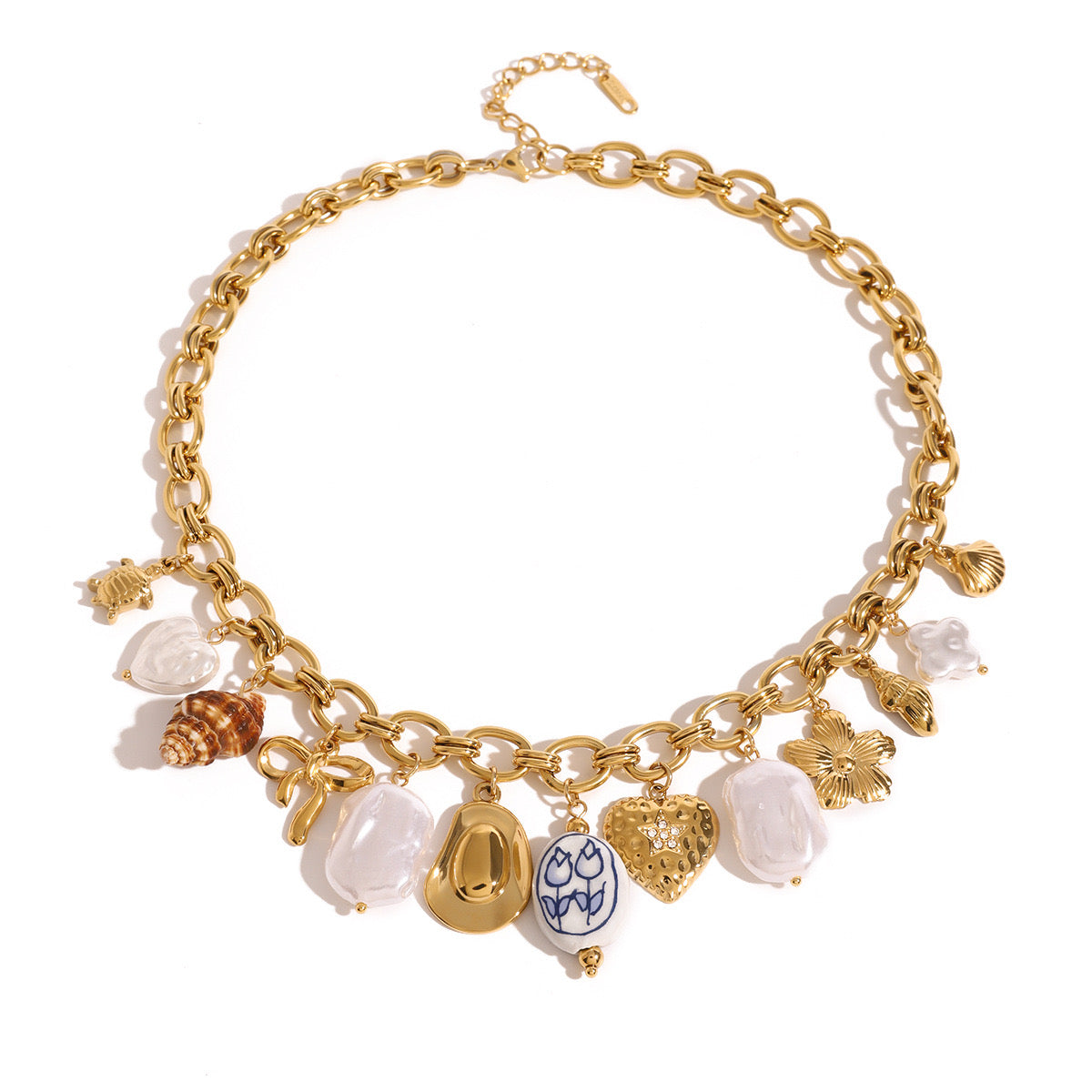 18K Gold Summer Pearl Cowboy Hat Charm Necklace