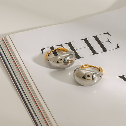 18K Gold and Silver Two Tone Dome Small Hoop Dangle Huggie Earrings