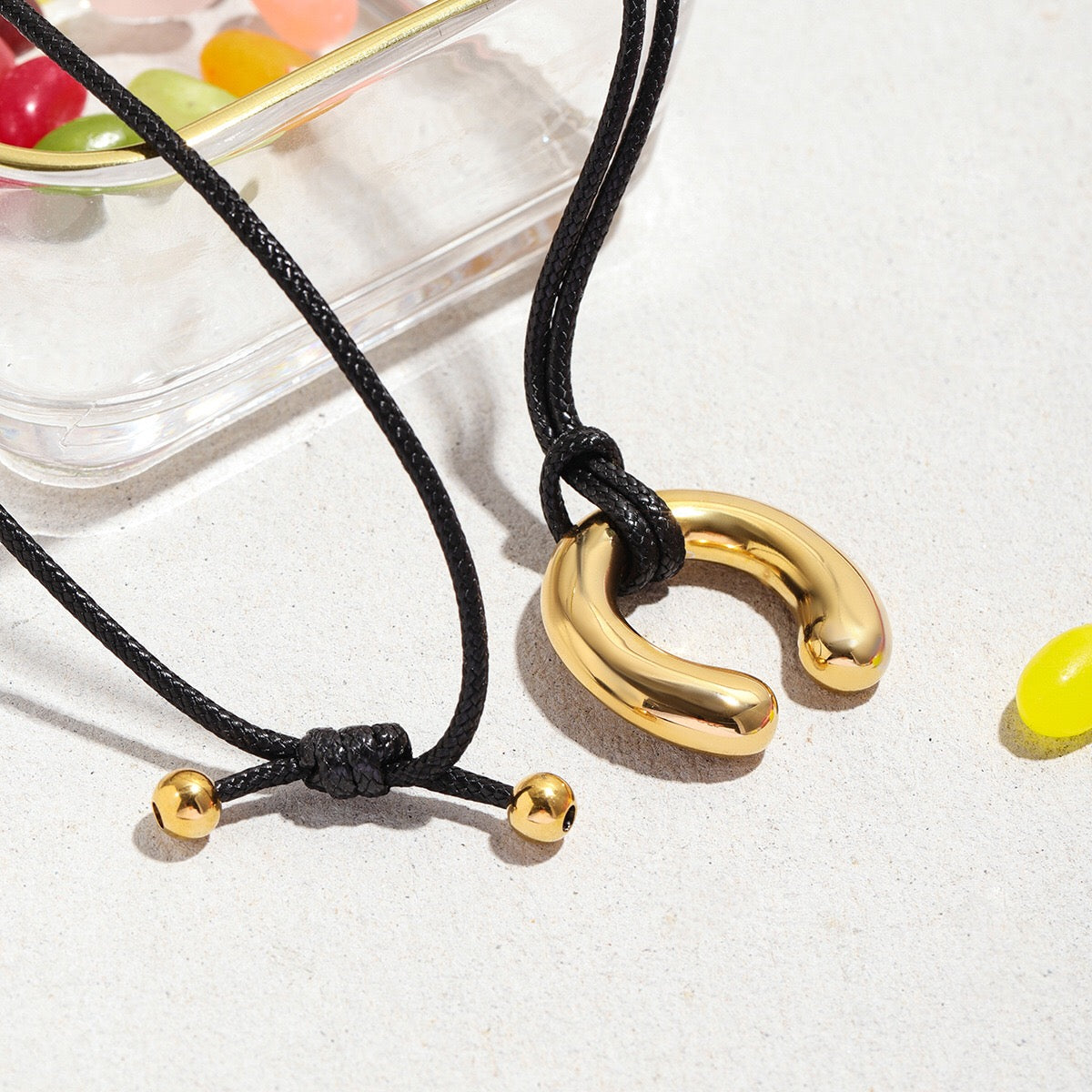 18K Gold Horseshoe Pendant Statement Extra Long Necklace