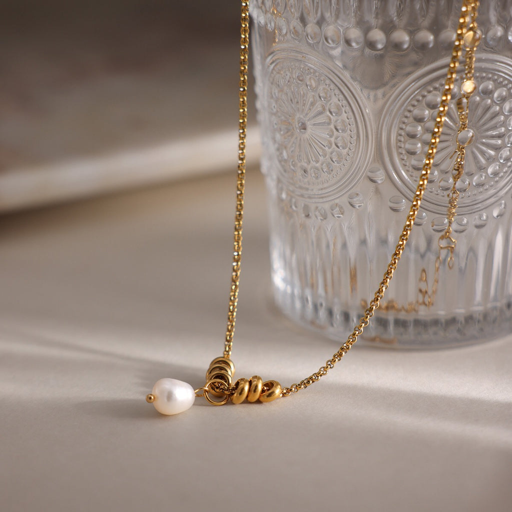 18K Gold Pearl Talk Simple Dainty Pendant Necklace