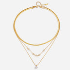 18K Gold Starry Jewel Herringbone Snake Chain Layered Necklace Set