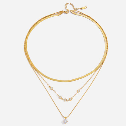 18K Gold Starry Jewel Herringbone Snake Chain Layered Necklace Set