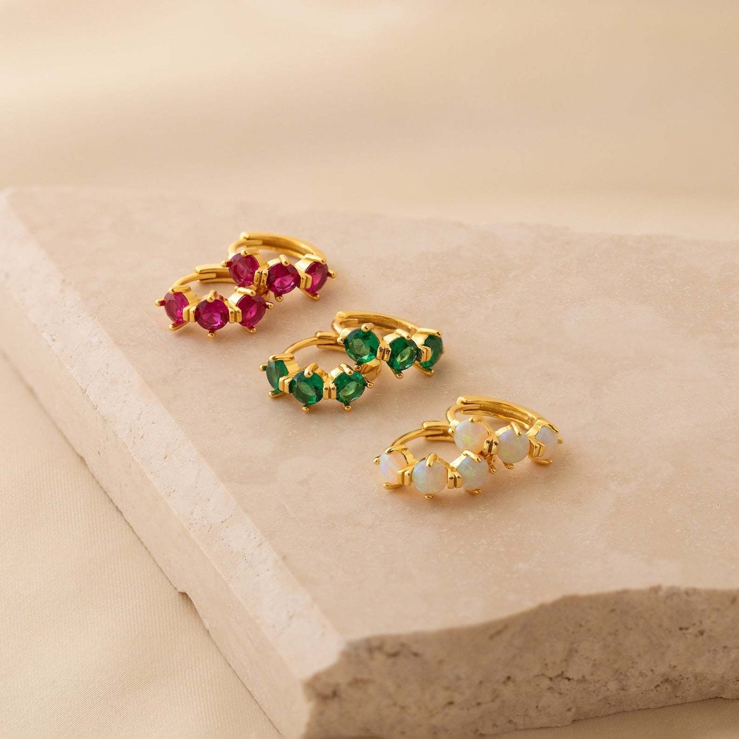 14K Gold Birthstone Huggie Earrings