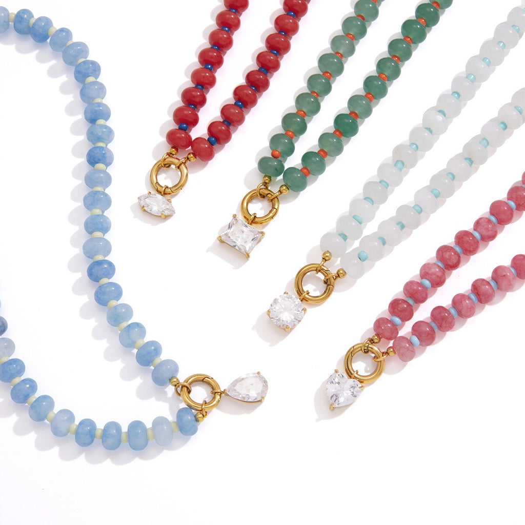 18K Gold Color Therapy Beaded Pendant Necklace