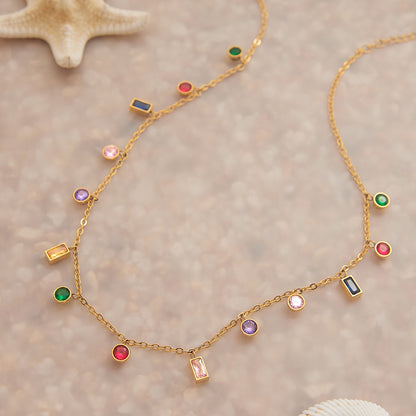 18K Gold Fairy Color Gemstone Dainty Chain Necklace