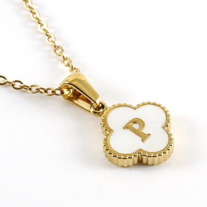 18K Gold Initial Clover Pendant Necklace