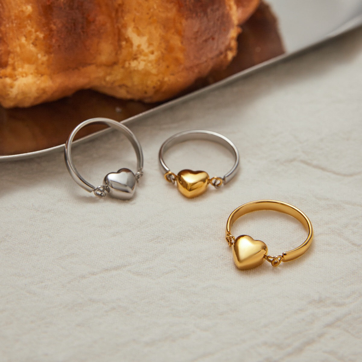 18K Gold and Silver Two Tone Rotating Heart Stacking Ring