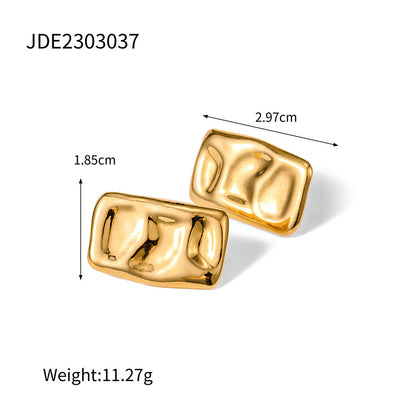 18K Gold Puffy Rectangle Statement Stud Earrings