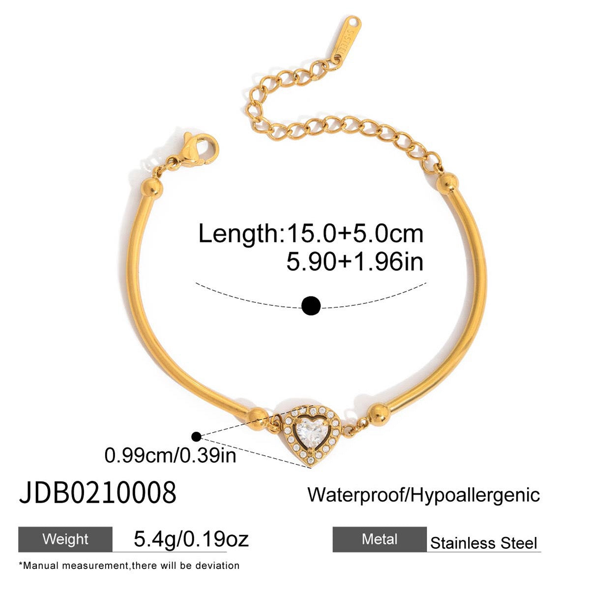 18K Gold Love Me Loud Heart Statement Chain Bracelet