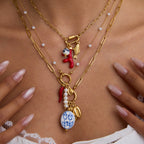 18K Gold Carabiner Paperclip Cuban Link Cable Chain Charm Necklace