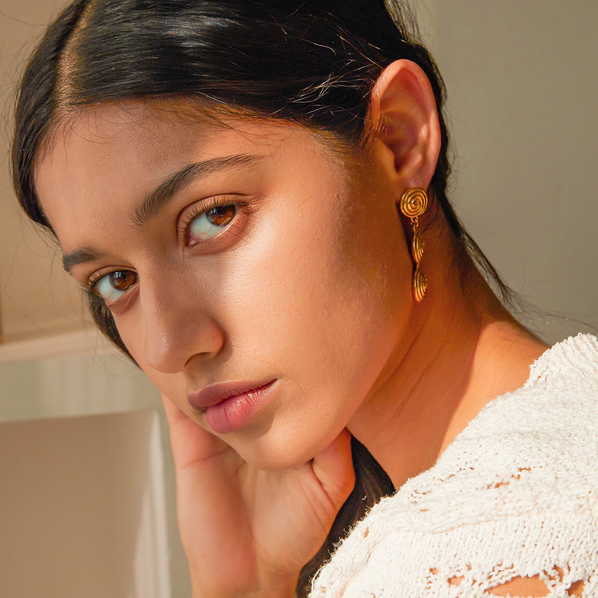 18K Gold Ocean Swirl Drop Dangle Earrings