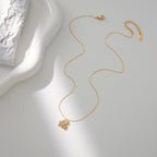 18K Gold Enchanted Garden Pave Dragonfly Ladybug Flower Dainty Pendant Necklace