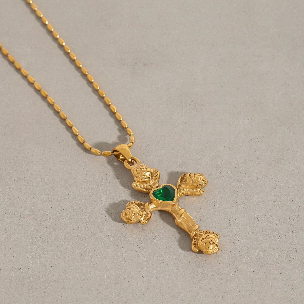 18K Gold Gemstone Cross Pendant Necklace