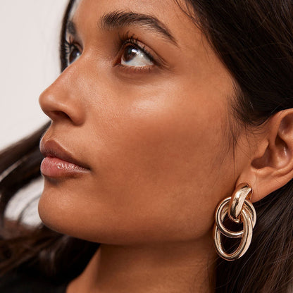 18K Gold Interlocked Statement Hoop Stud Earrings