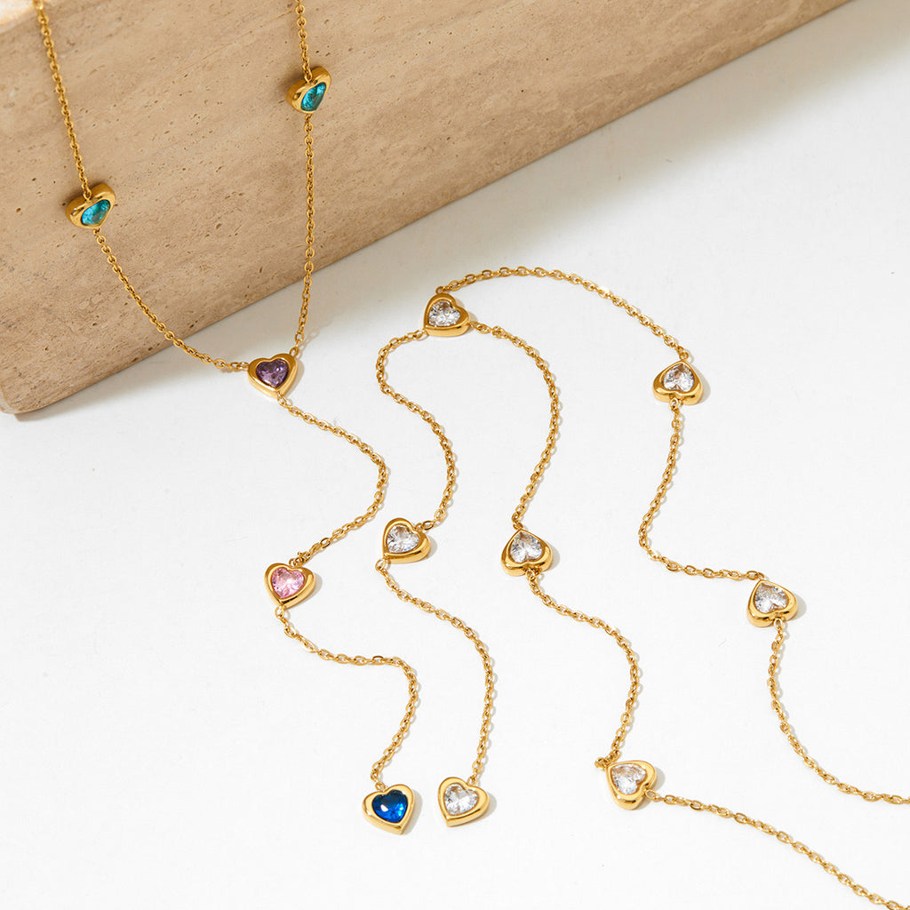 18K Gold Bejeweled Heart Lariat Necklace