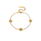 18K Gold Beaded Flower Chain Collar Necklace