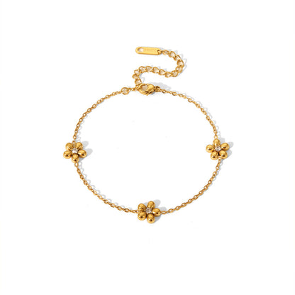 18K Gold Beaded Flower Chain Collar Necklace