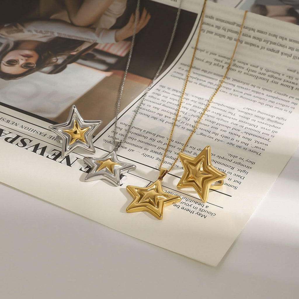 18K Gold Shiny Star Pendant Necklace