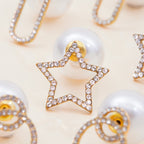 18K Gold Born Star Stud Earrings Pearl Ear Cuffs Set