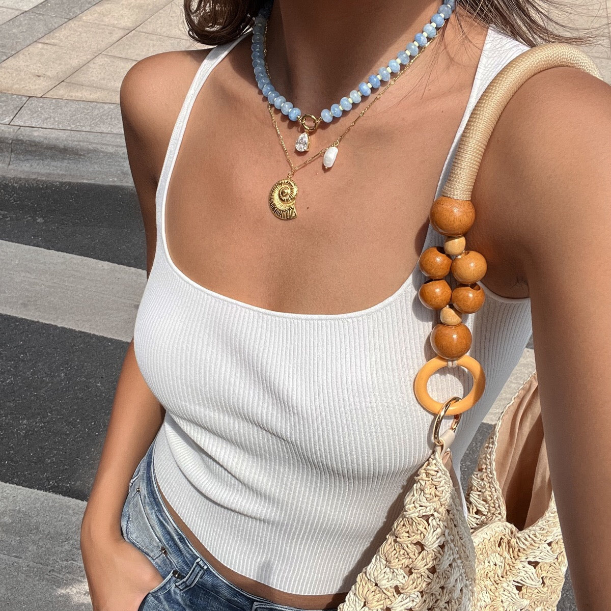 18K Gold Color Therapy Beaded Pendant Necklace