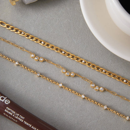 18K Gold Cosmic Glow Paperclip Curb Chain Layered Necklace Set