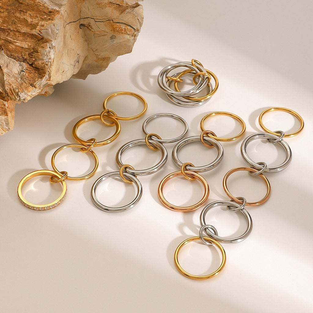 18K Gold and Silver Two Tone Connected Multi Layers Spinelli Trinity Stacking Rings