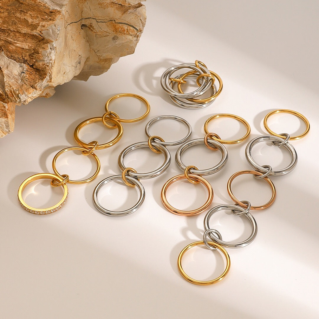 18K Gold and Silver Two Tone Connected Multi Layers Spinelli Trinity Stacking Rings