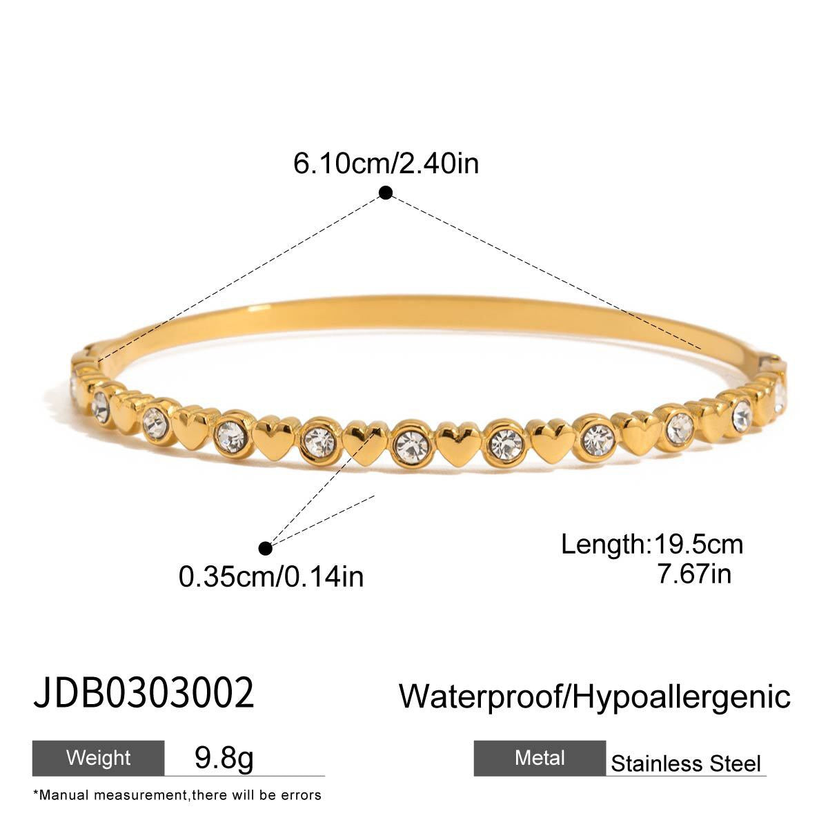 18K Gold Waterproof Flipped Heart Dainty Hand Jewelry Chain Bracelet