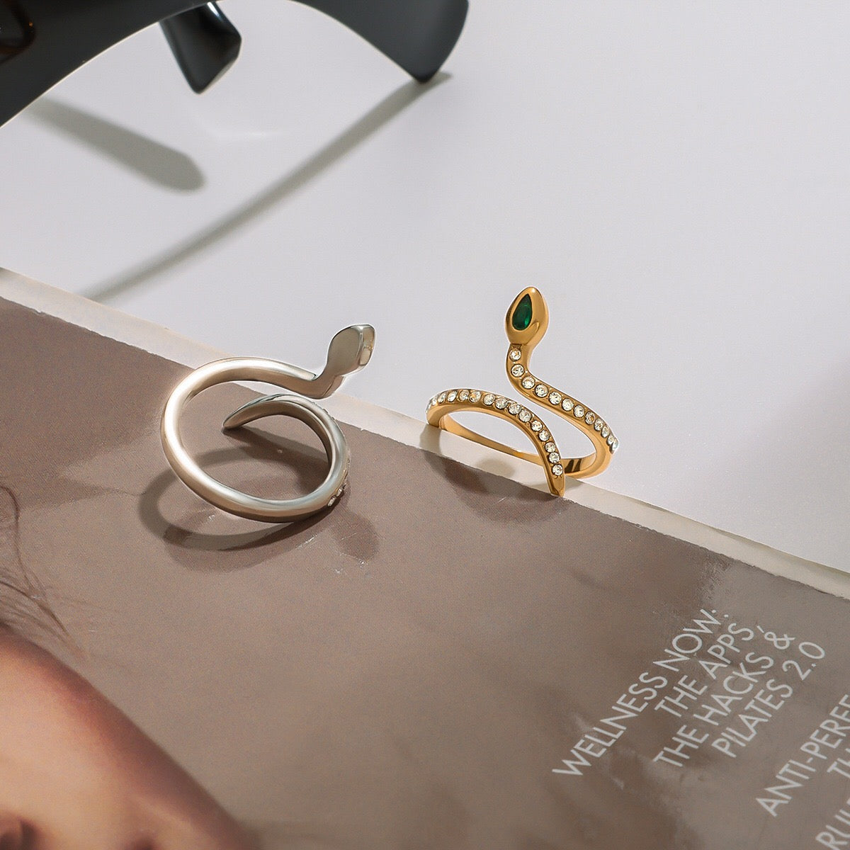 18K Gold Femme Fatale Emerald Pave Snake Ring