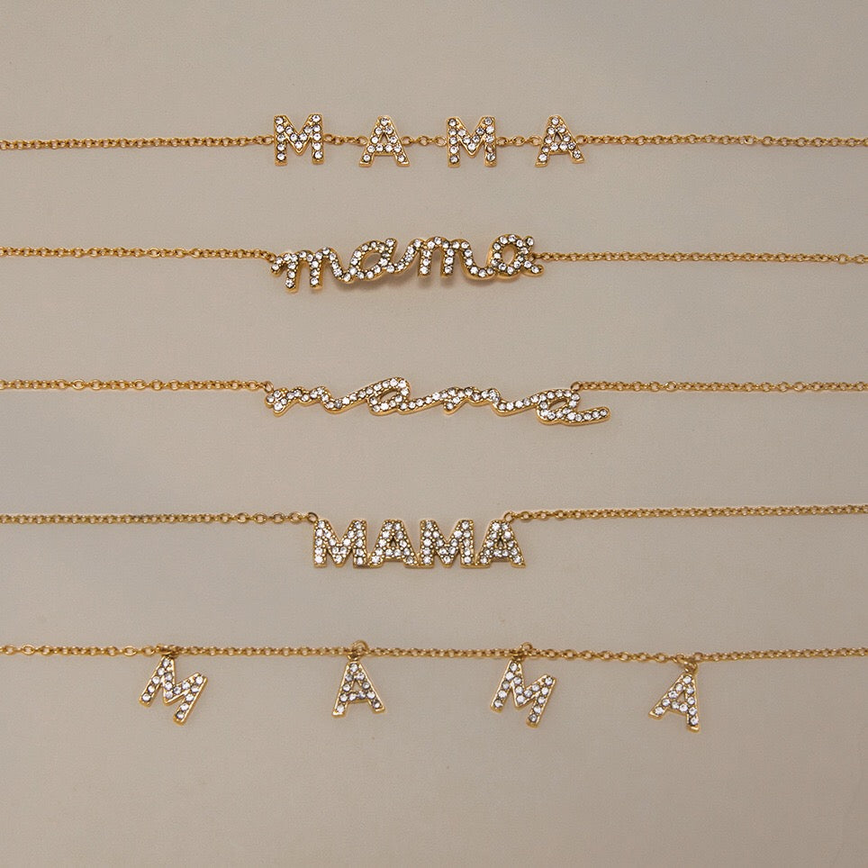 18K Gold Heartline Mama Scripted Letter Dainty Chain Bracelet
